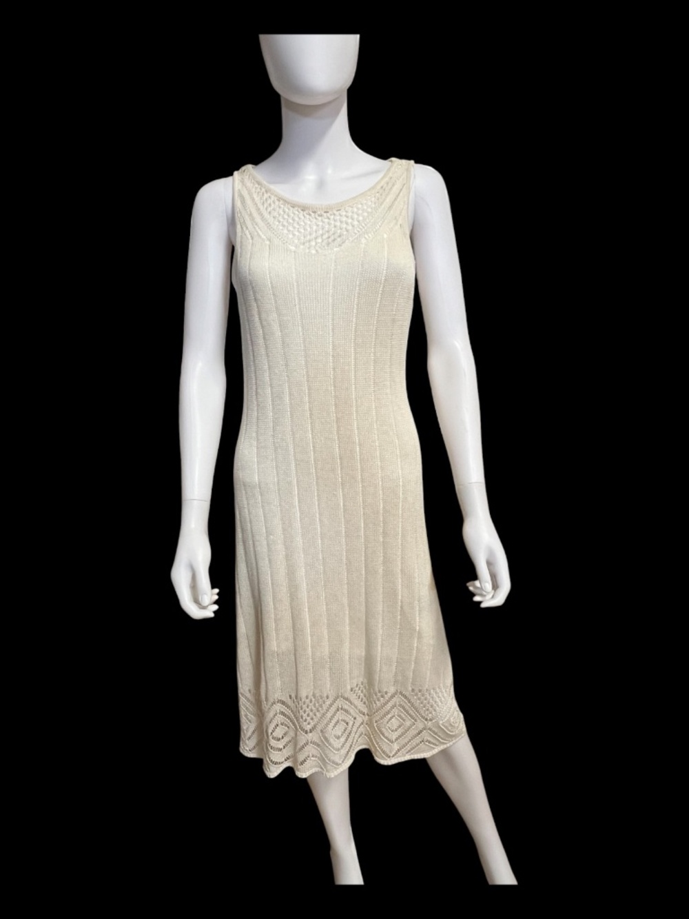 EUC Lauren Ralph Lauren Cream Linen Crochet Knit Dress | Size Small